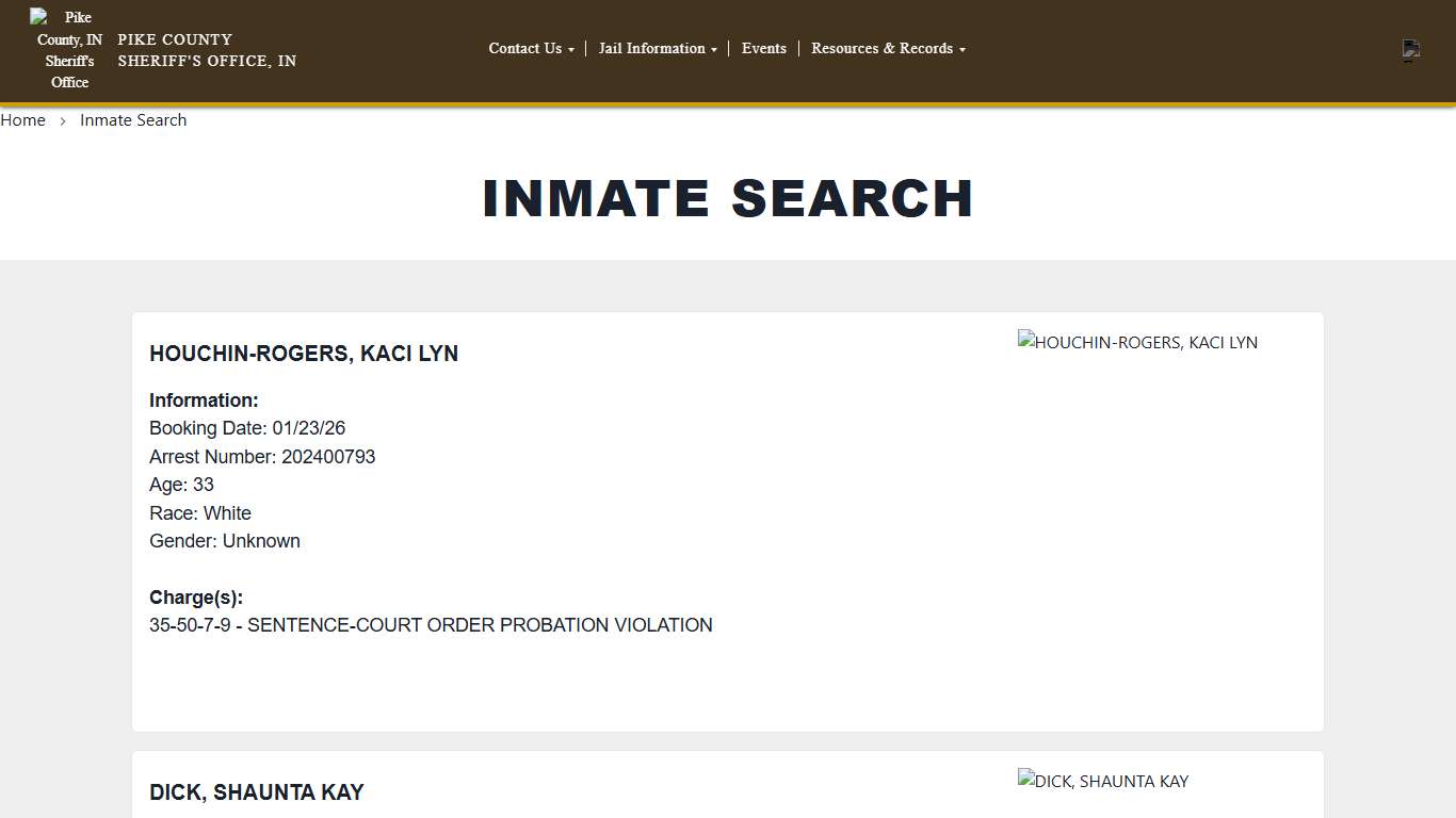 Inmate Search Pike County Sheriff Office, IN